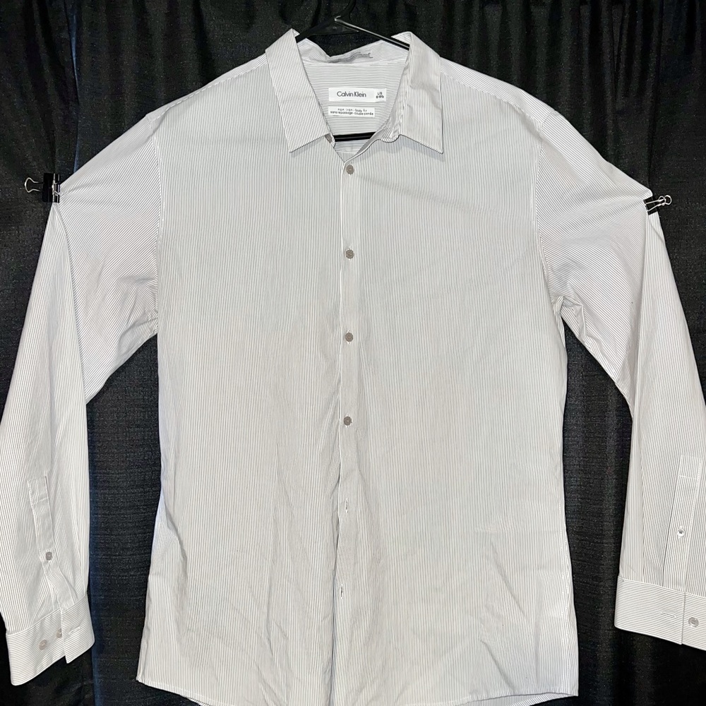 Calvin Klein, white button down dress shirt, men’s large